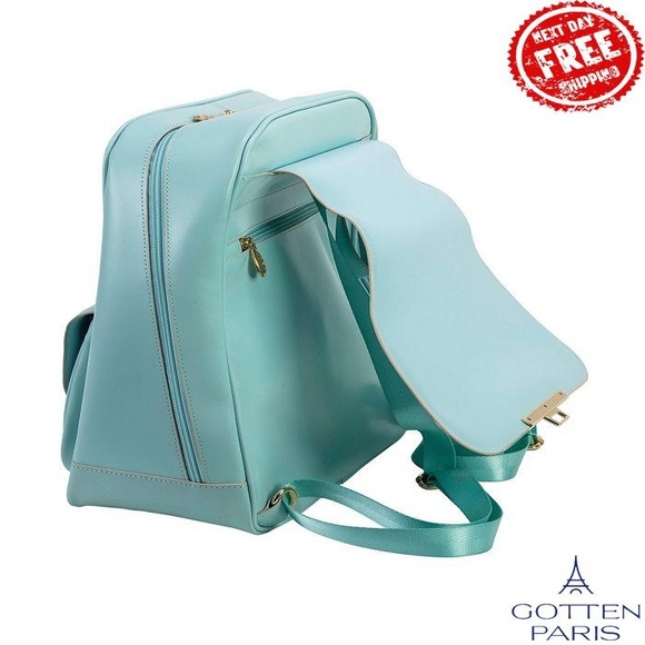 Kendall Leather Business Laptop Tablet Backpack Aqua Blue Women's Bag - Picture 3 of 4